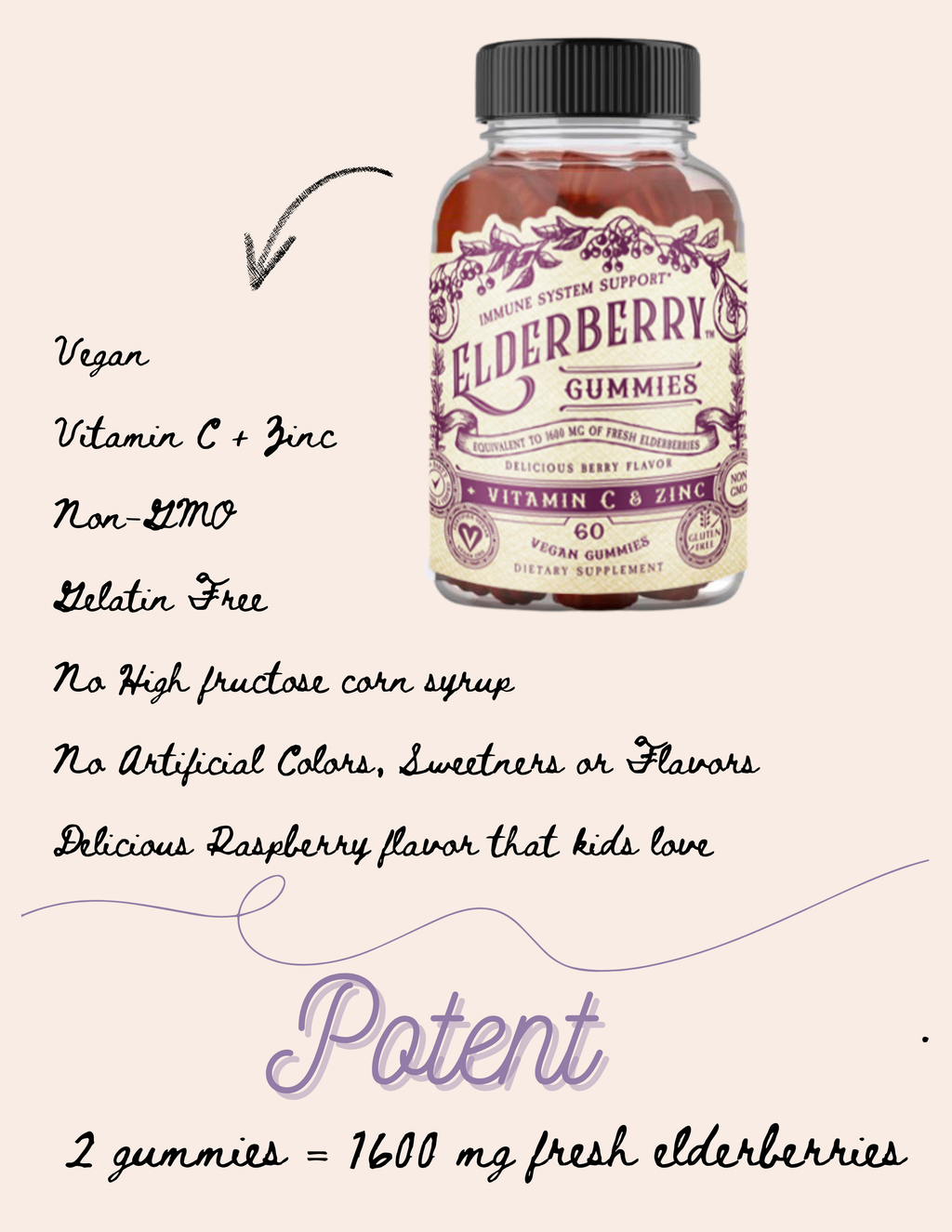 Elderberry Gummies with Zinc + Vitamin C- 60 CT