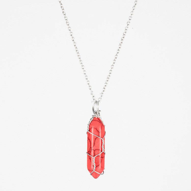 Natural Crystal Raw Stone Healing Necklace in Solid Copper: Silver, Obsidian