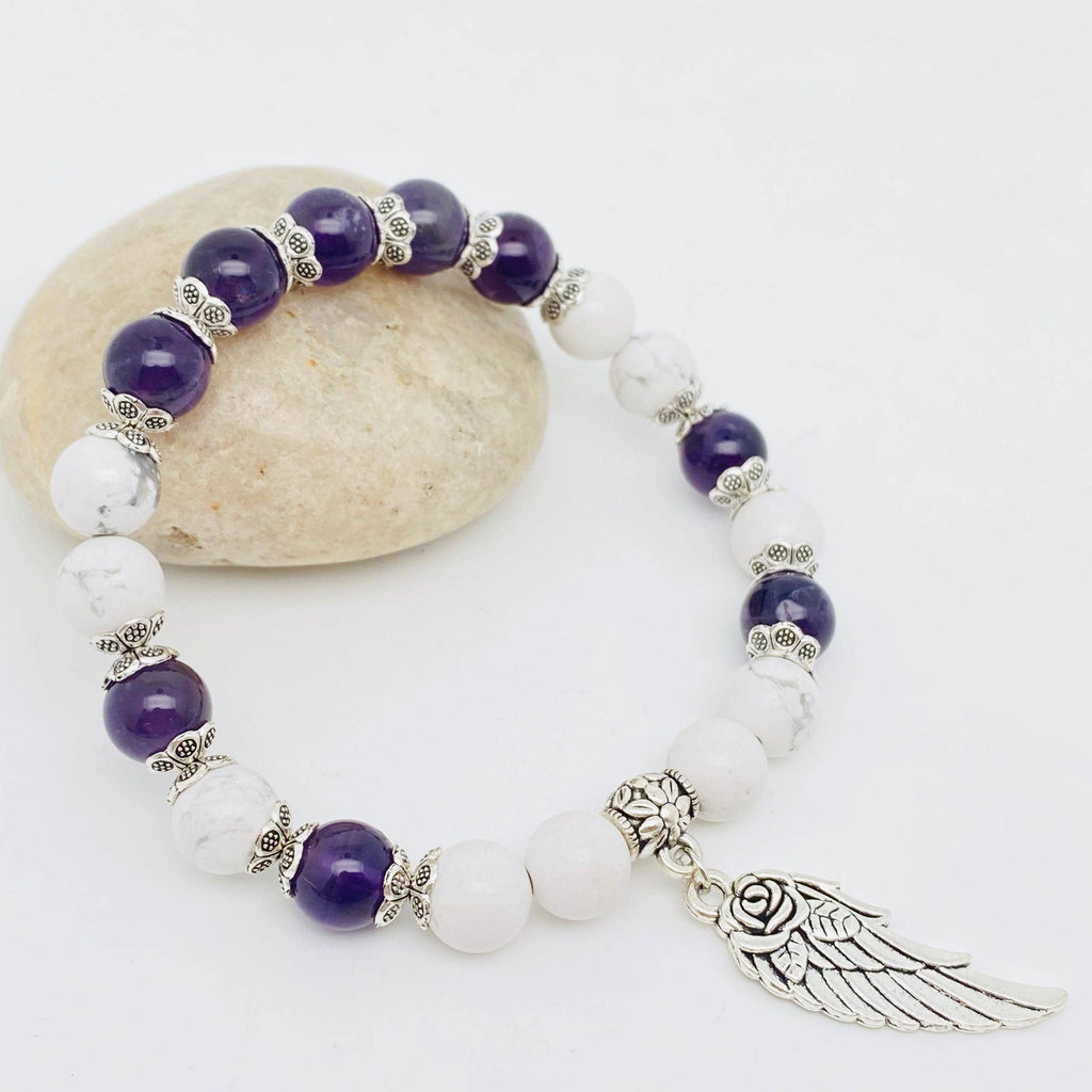 8mm Natural Stone Elastic Bracelets Wing Pendant: Tea watermelon, 19cm