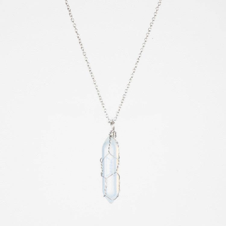 Natural Crystal Raw Stone Healing Necklace in Solid Copper: Silver, Amethyst