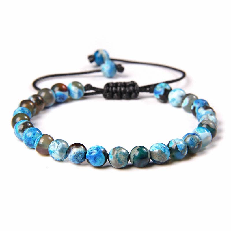 6mm Natural Stone Hand Woven Stretch Bracelets: Blue Peacock, 6mm (stretchable)