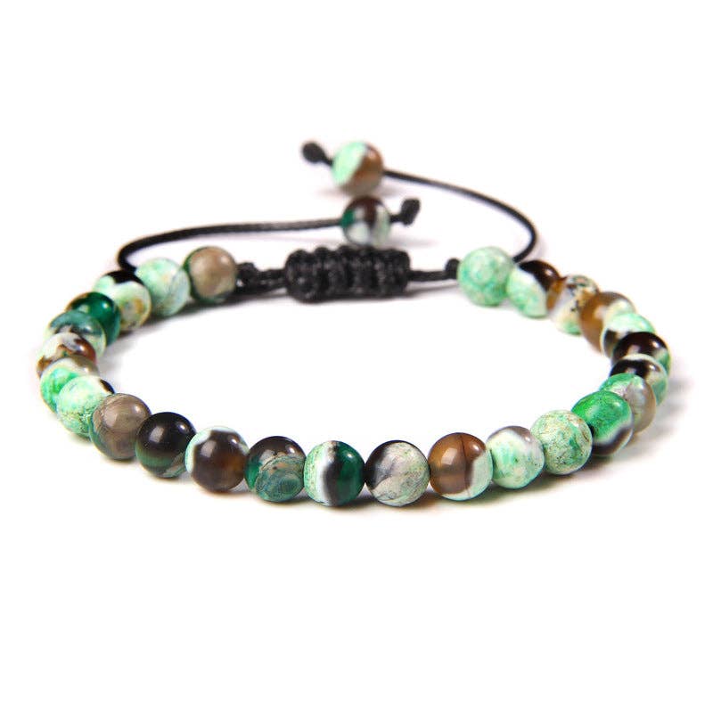 6mm Natural Stone Hand Woven Stretch Bracelets: White pine stone, 6mm (stretchable)
