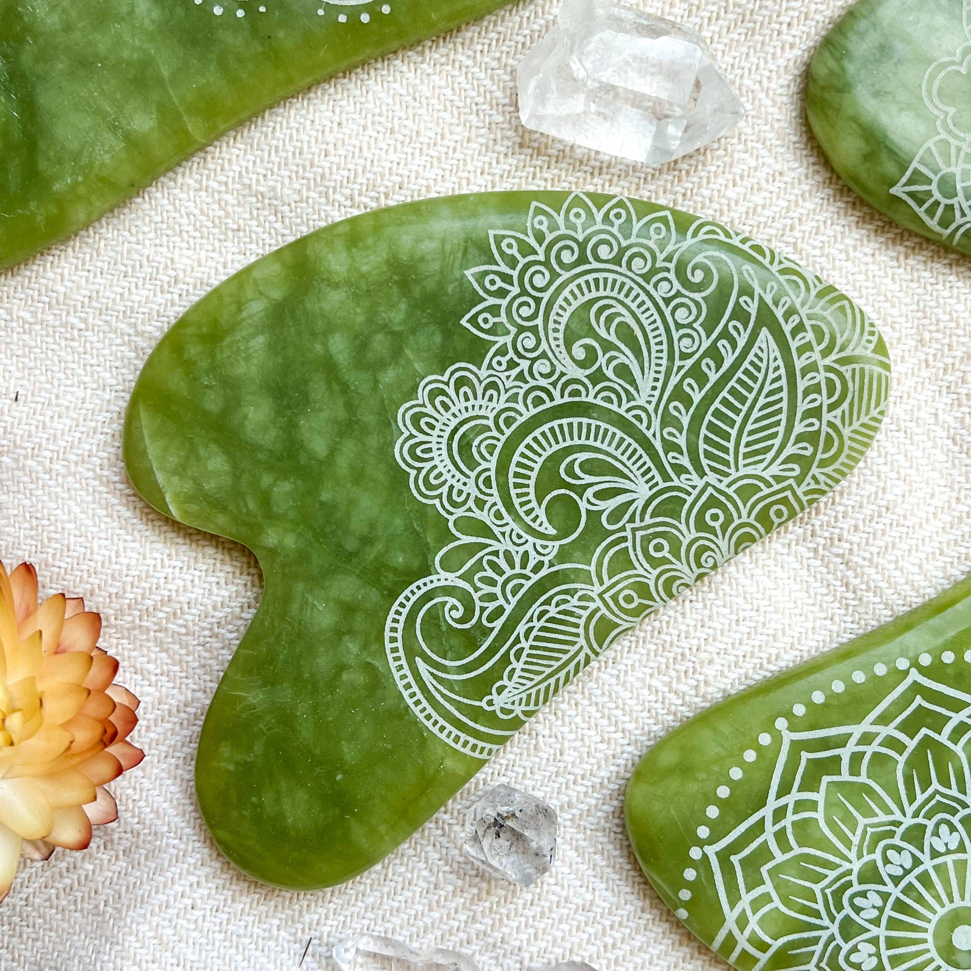 Jade Opalite Obsidian Gua Sha Stone Facial Massager Spa Gift: Mandala, Opalite