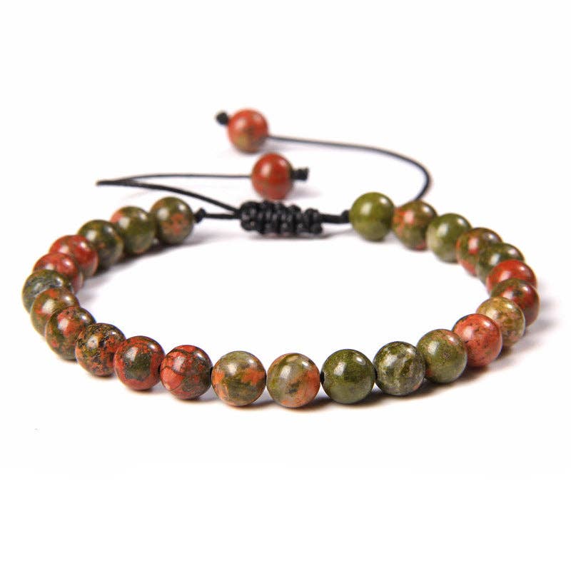 6mm Natural Stone Hand Woven Stretch Bracelets: Blue Peacock, 6mm (stretchable)