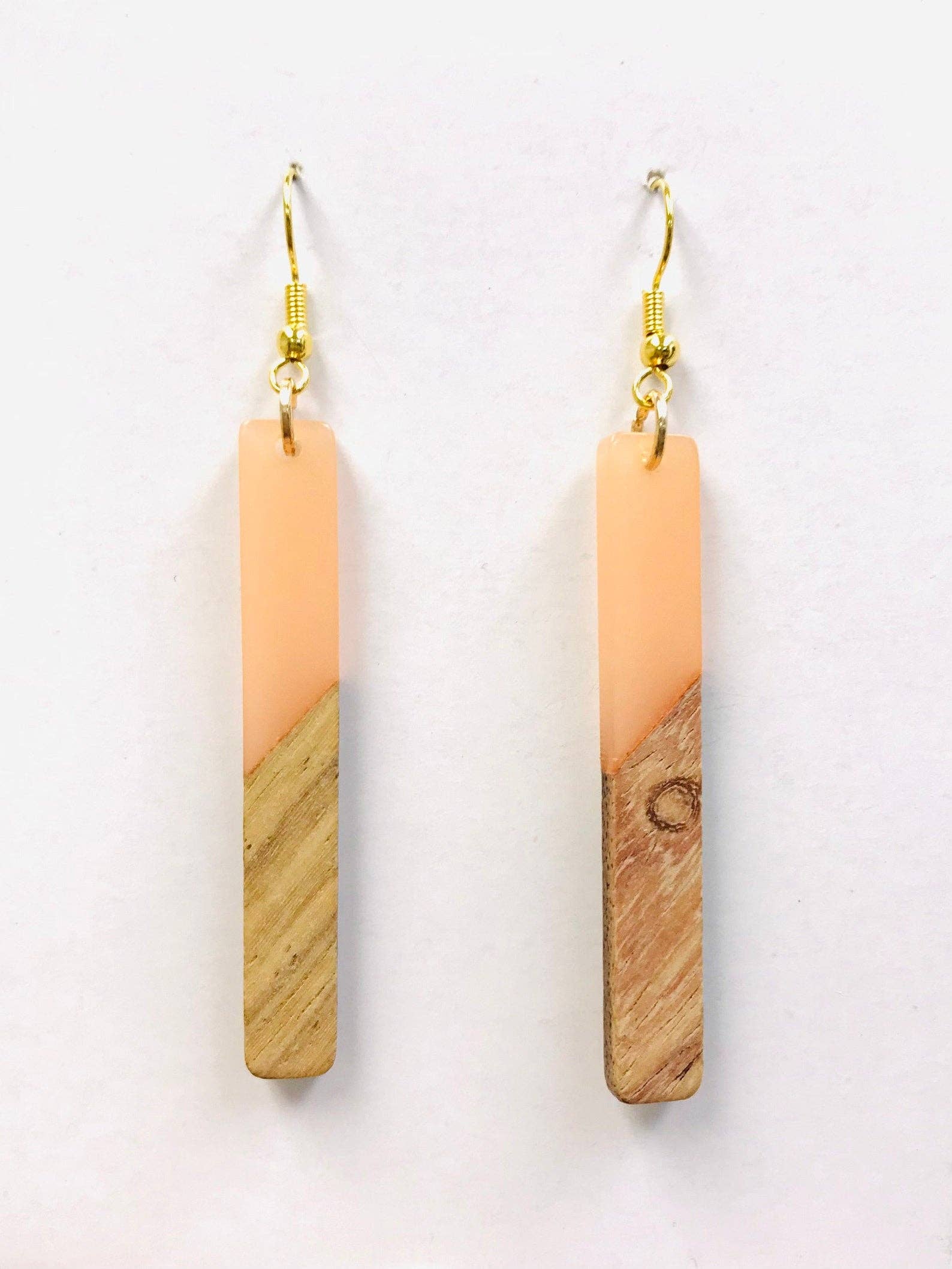 Resin Wood Bar Earrings- Peach