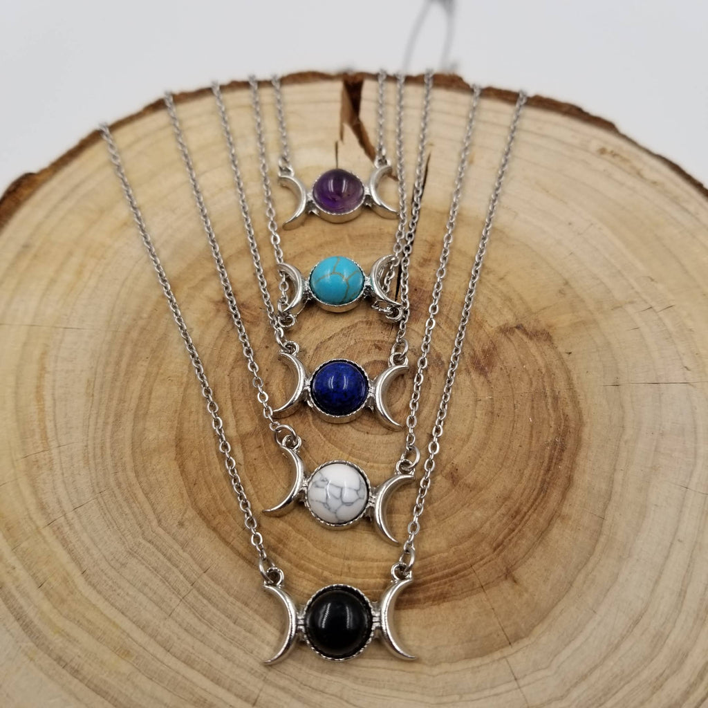 Natural Stone Double Moon Guardian Stone Necklace: Green