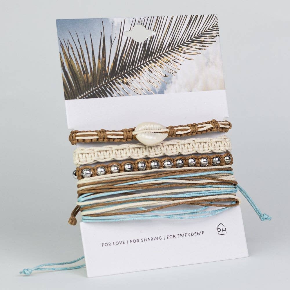 Palm Card Color Stack Pull Bracelets Set/4: Tan