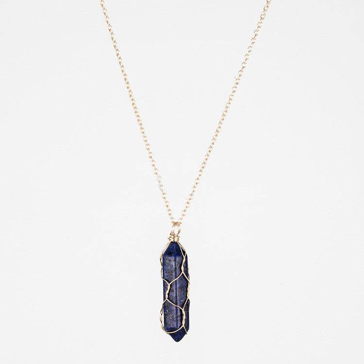 Natural Crystal Raw Stone Healing Necklace in Solid Copper: Silver, Amethyst