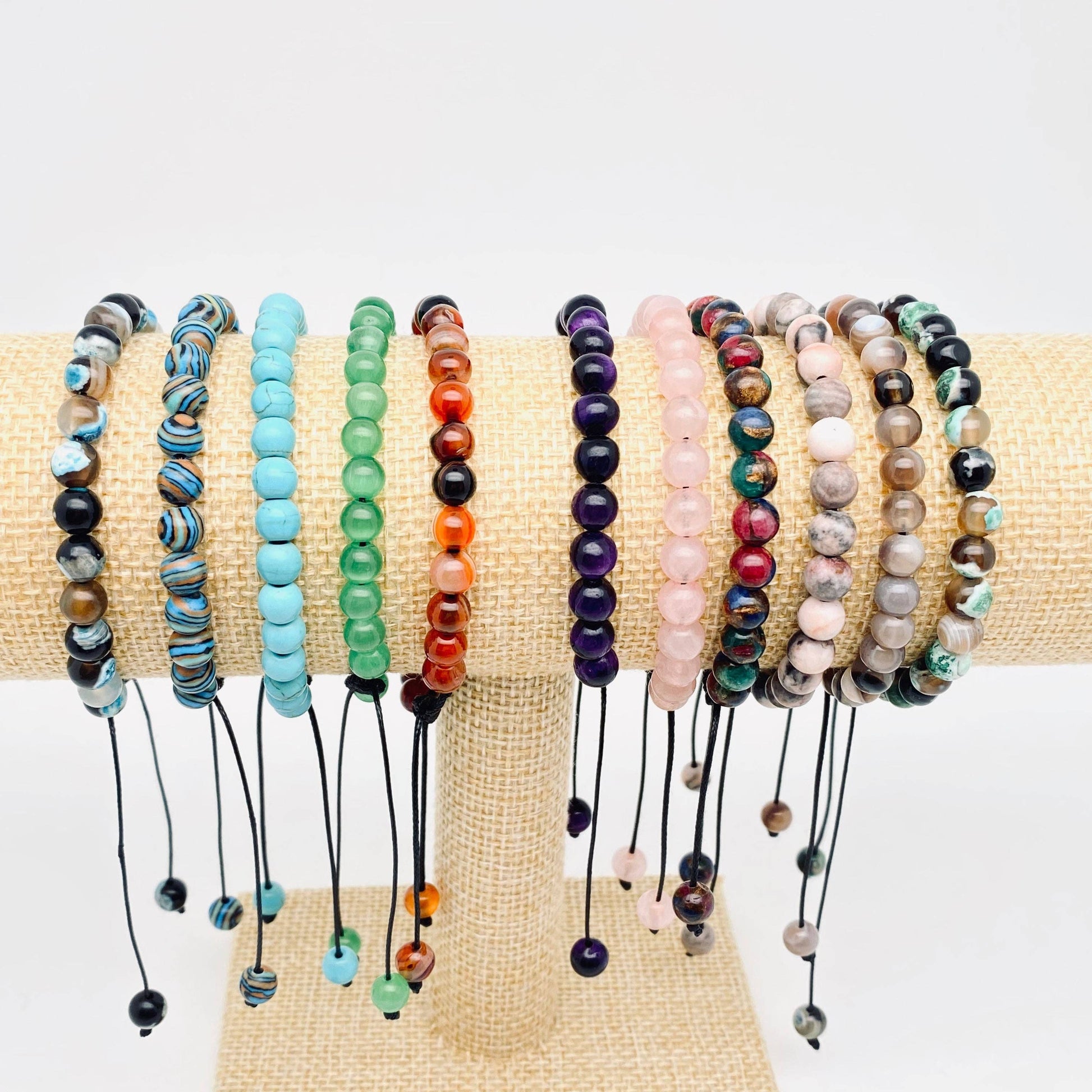 6mm Natural Stone Hand Woven Stretch Bracelets: White pine stone, 6mm (stretchable)