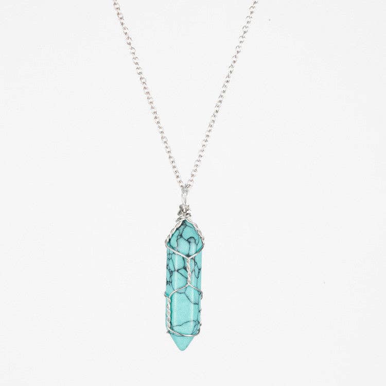 Natural Crystal Raw Stone Healing Necklace in Solid Copper: Silver, Amethyst