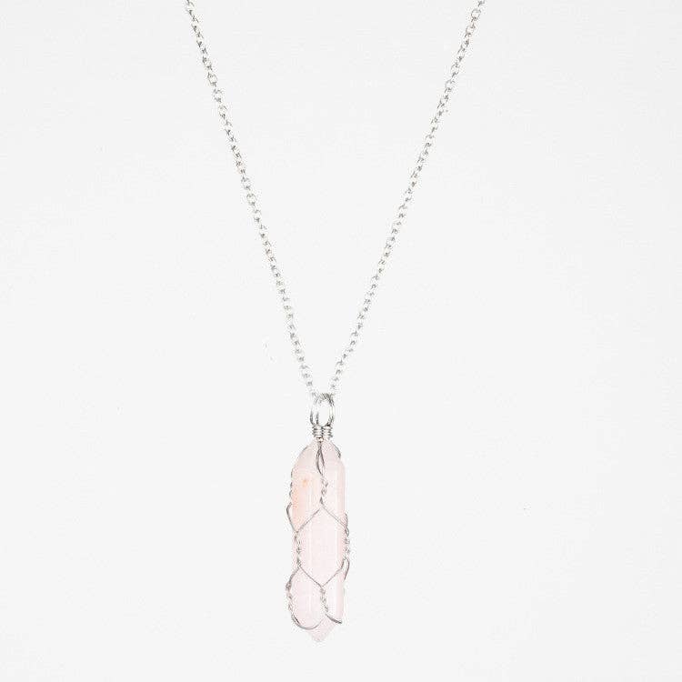 Natural Crystal Raw Stone Healing Necklace in Solid Copper: Silver, Amethyst