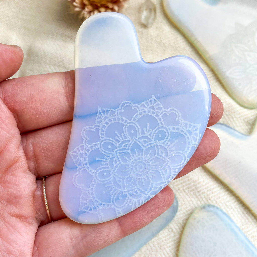 Jade Opalite Obsidian Gua Sha Stone Facial Massager Spa Gift: Mandala, Opalite