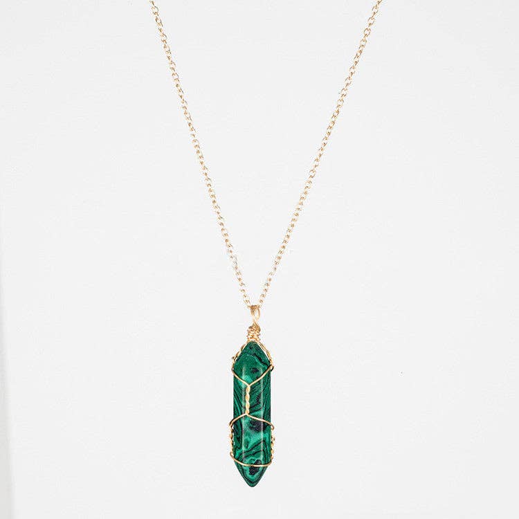 Natural Crystal Raw Stone Healing Necklace in Solid Copper: Silver, Amethyst