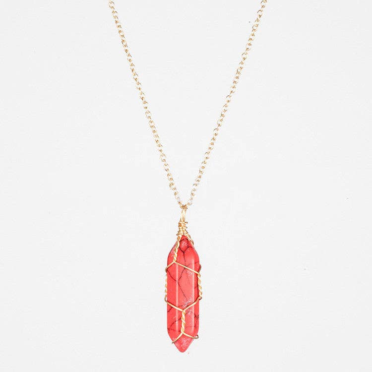 Natural Crystal Raw Stone Healing Necklace in Solid Copper: Silver, Malachite