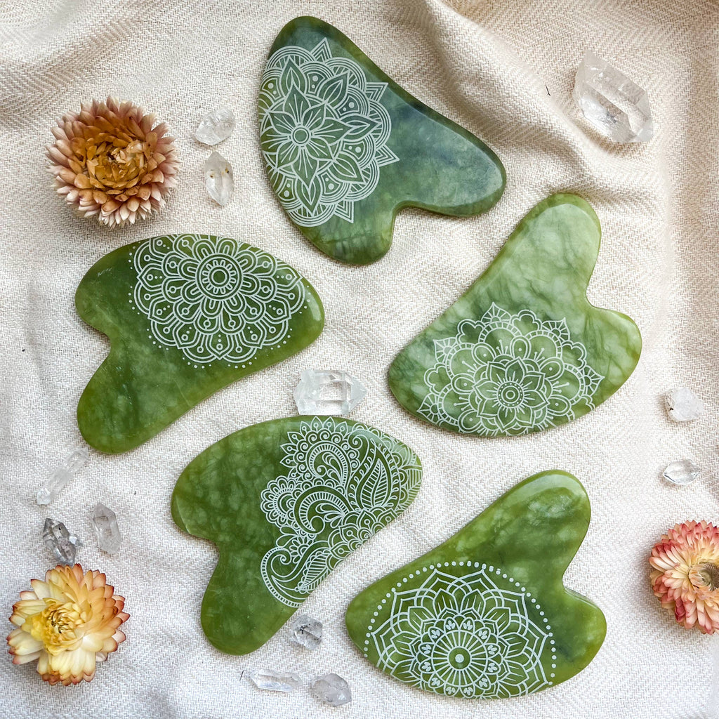 Jade Opalite Obsidian Gua Sha Stone Facial Massager Spa Gift: Henna, Bright Green Jade