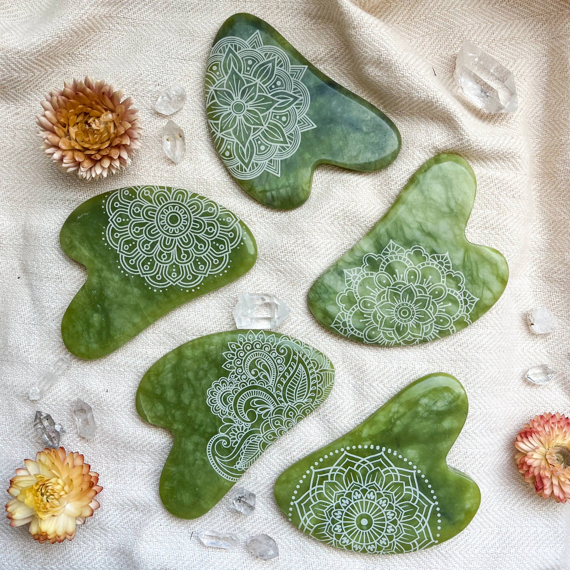Jade Opalite Obsidian Gua Sha Stone Facial Massager Spa Gift: Henna, Bright Green Jade
