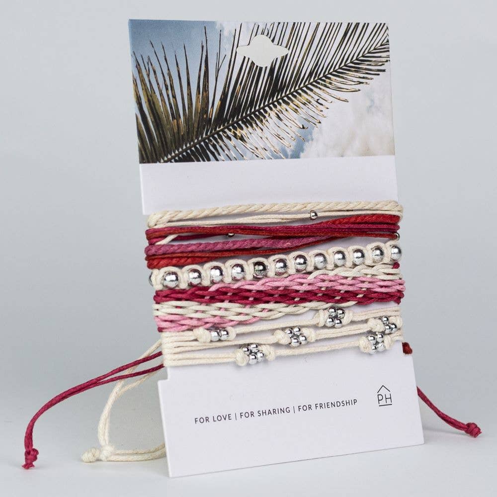 Palm Card Color Stack Pull Bracelets Set/4: Tan