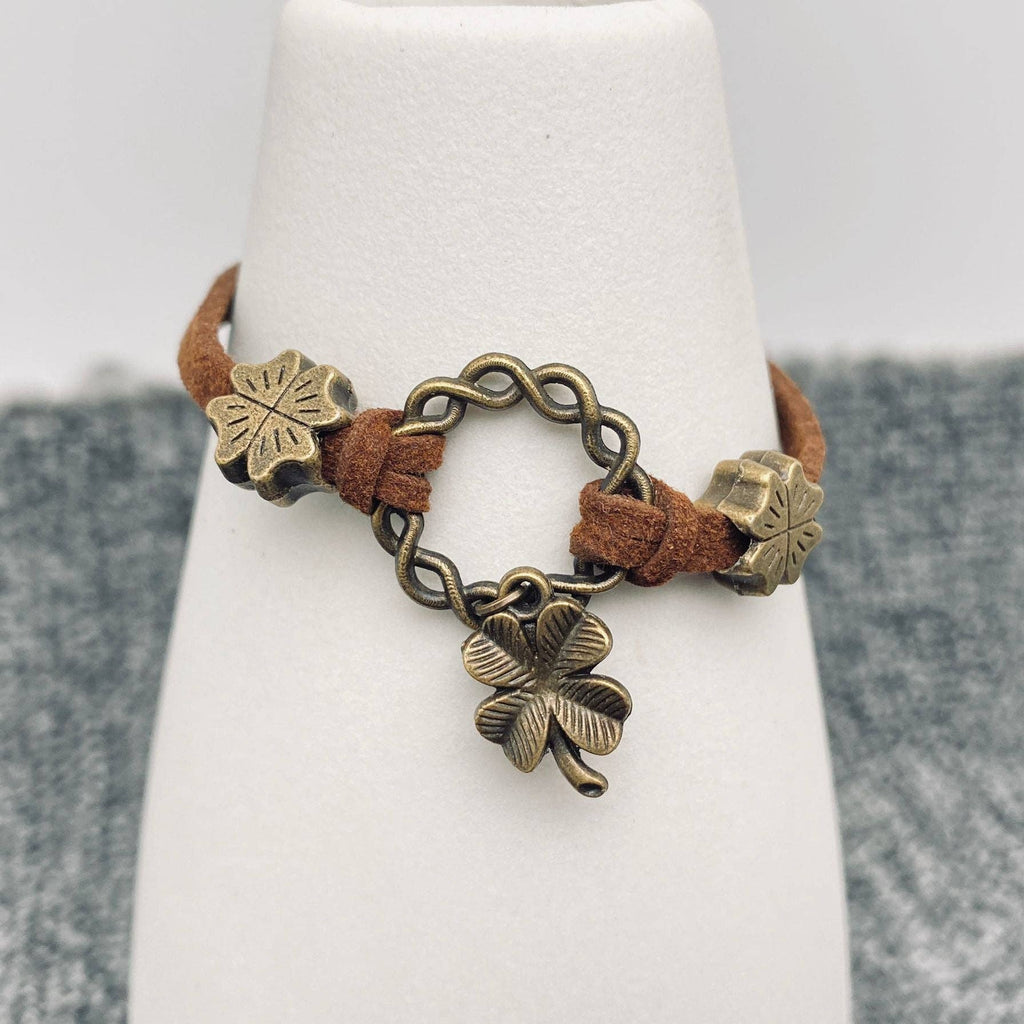 170mm Four-leaf Clover Charm Leather Rope Bracelet
