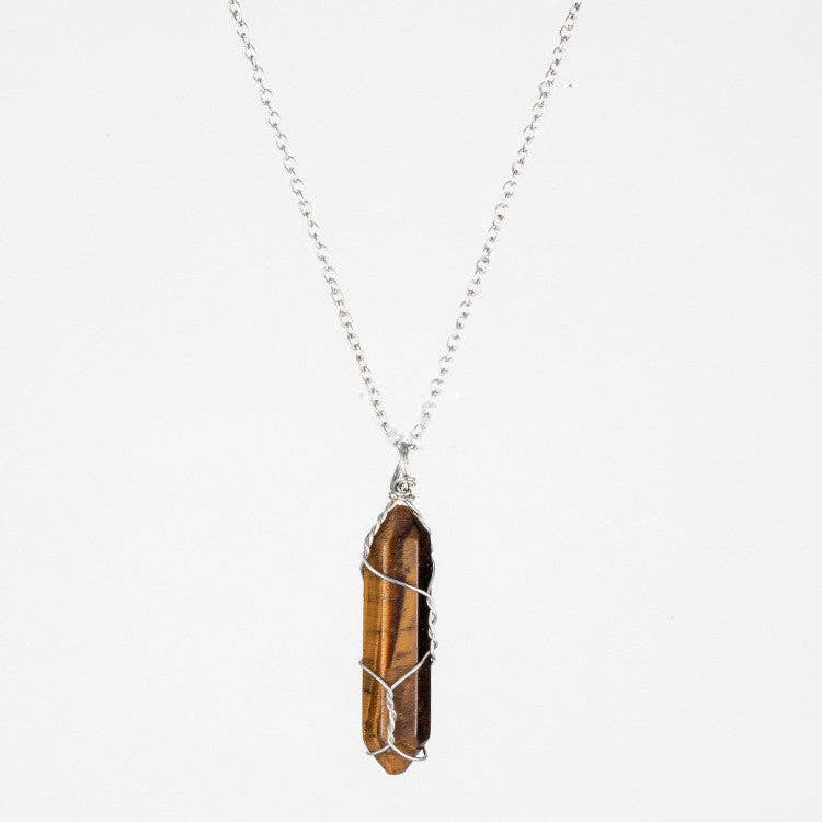 Natural Crystal Raw Stone Healing Necklace in Solid Copper: Silver, Malachite
