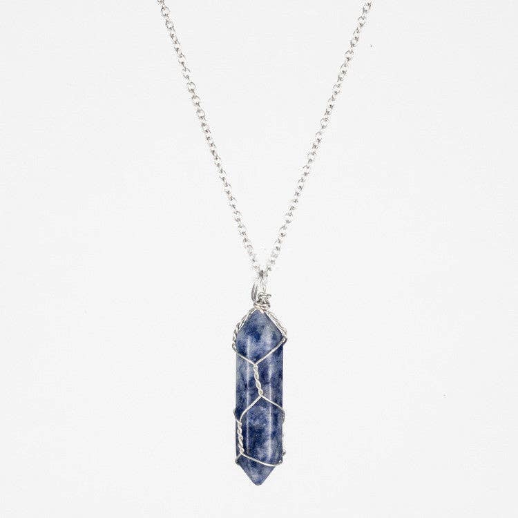 Natural Crystal Raw Stone Healing Necklace in Solid Copper: Silver, Amethyst