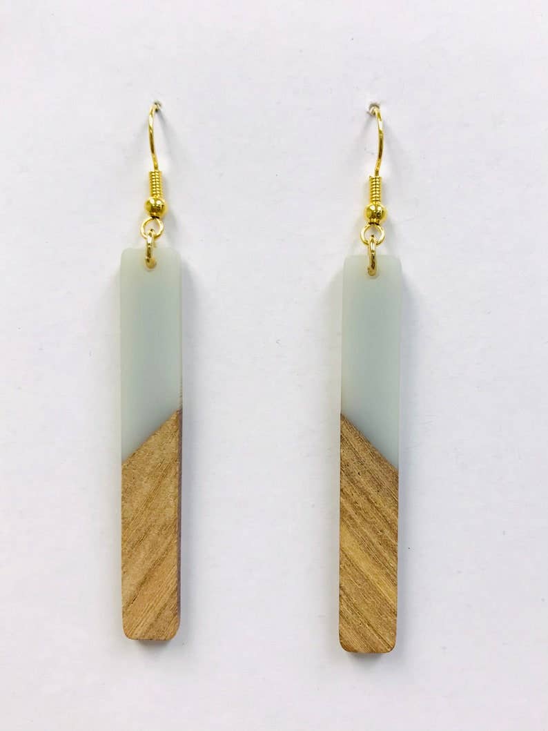 Resin Wood Bar Earrings- Smoky