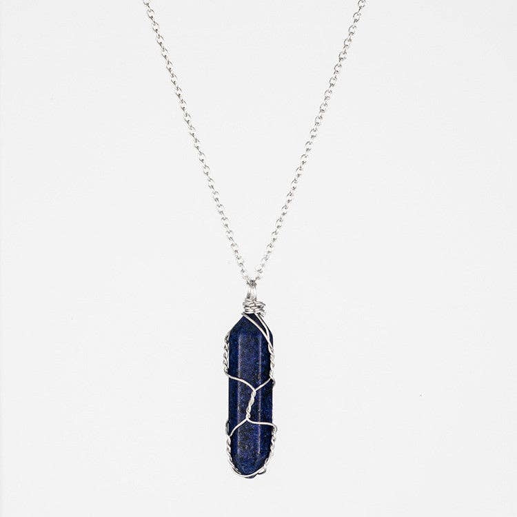 Natural Crystal Raw Stone Healing Necklace in Solid Copper: Silver, Amethyst