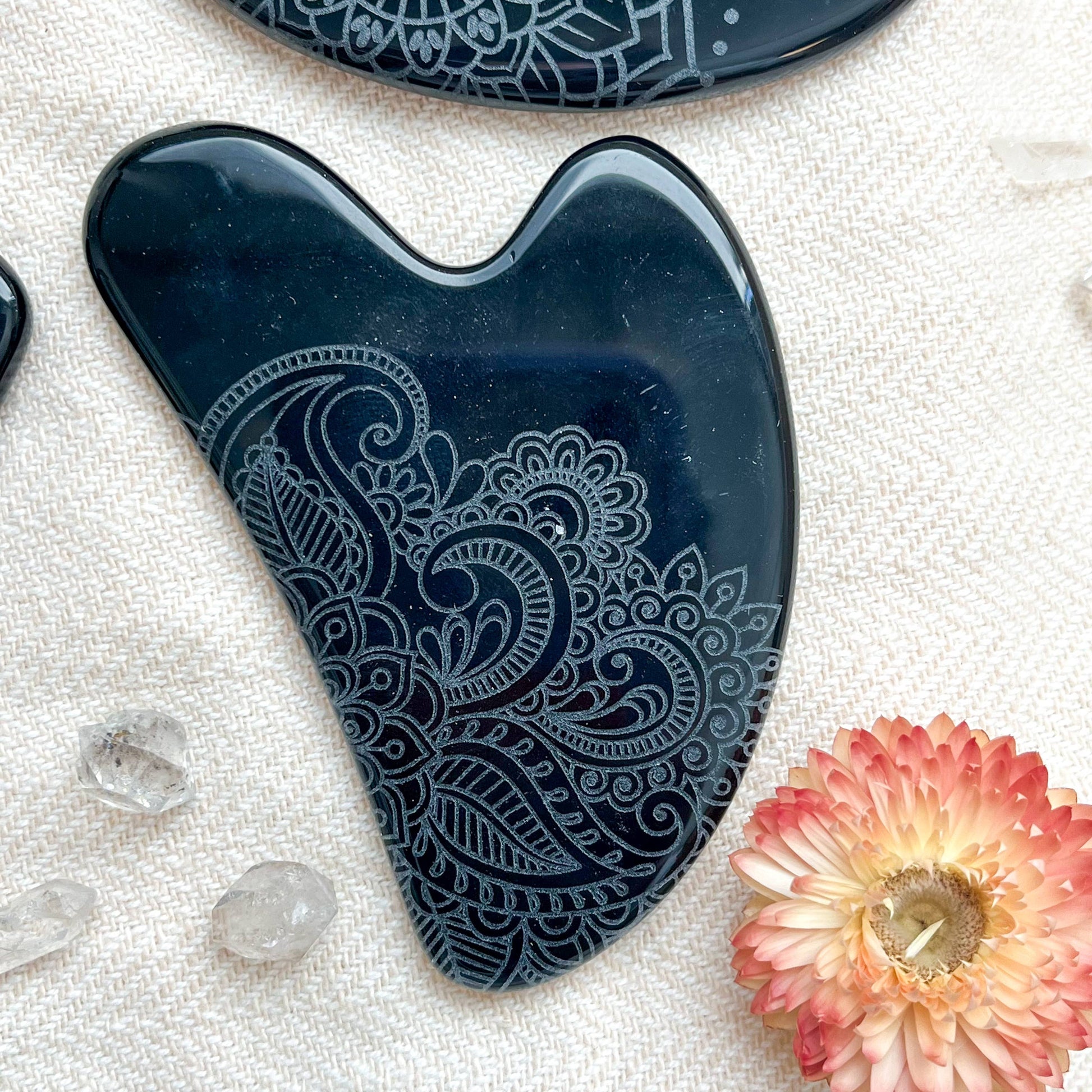 Jade Opalite Obsidian Gua Sha Stone Facial Massager Spa Gift: Mandala, Bright Green Jade