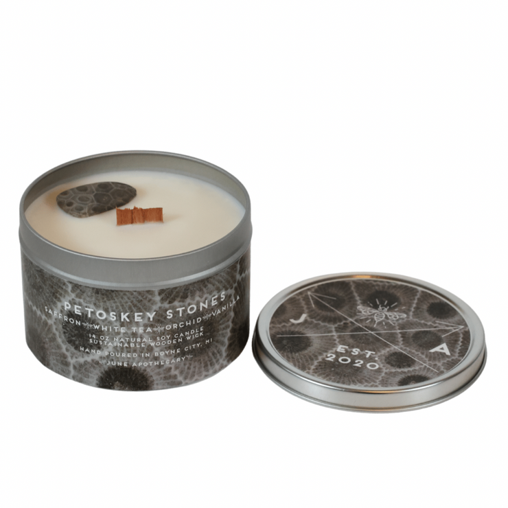 June Apothicarie Candle 11oz - Petoskey Stones Wooden Wick