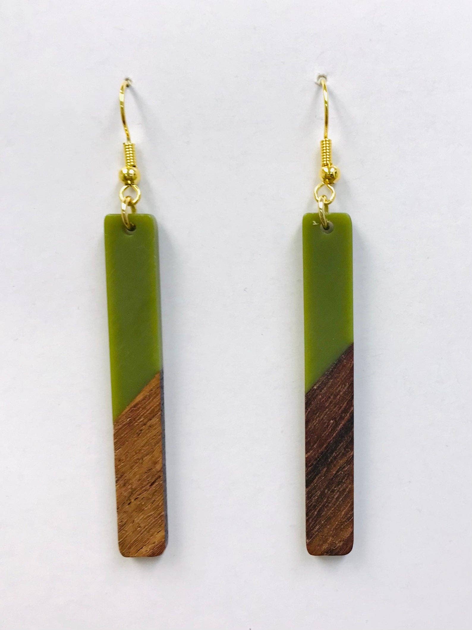 Resin Wood Bar Earrings- Forest Green