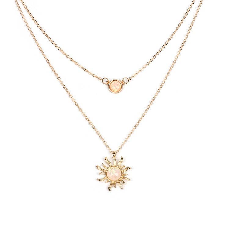 Necklace - Gold Opal Sun Moon Layered in Solid Copper