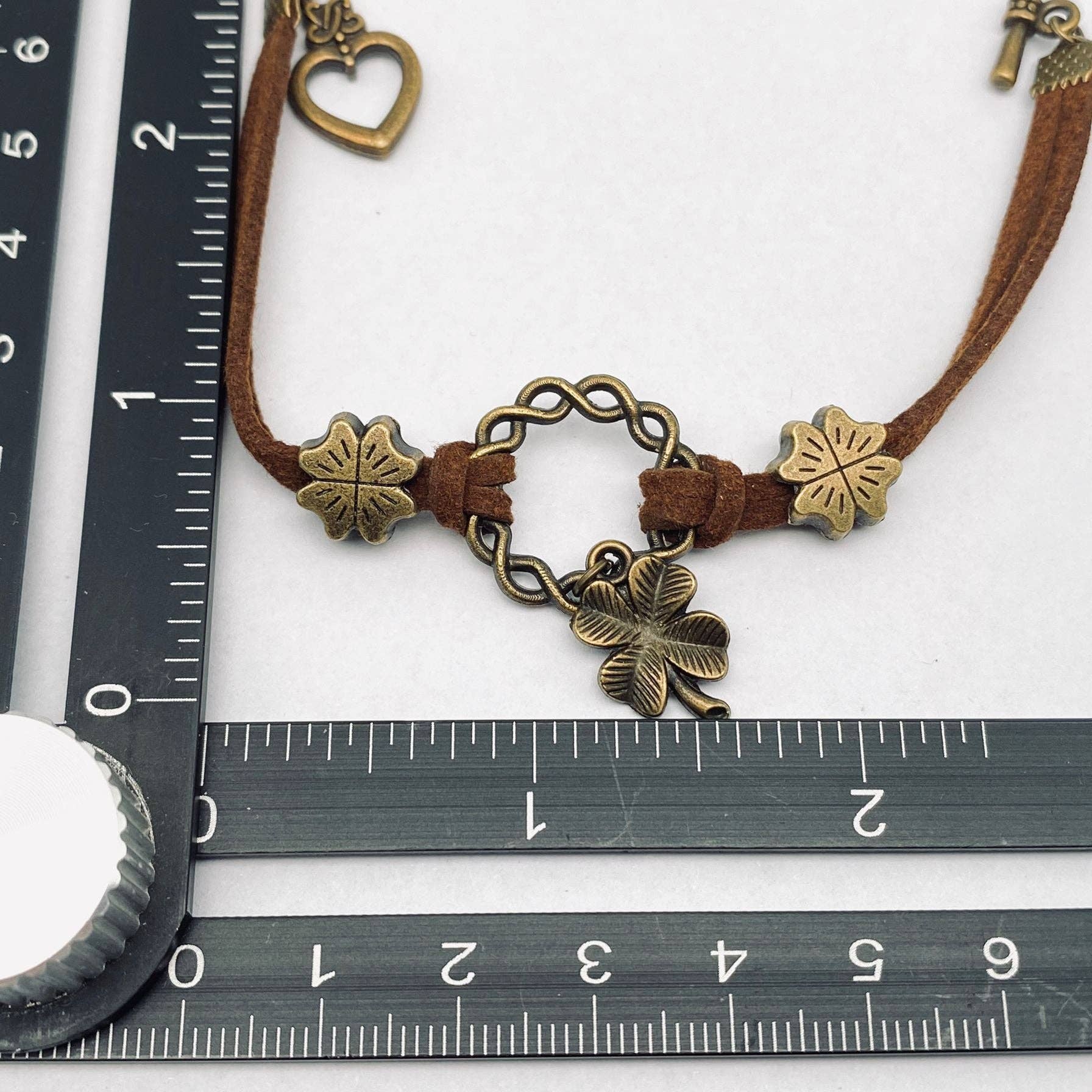 170mm Four-leaf Clover Charm Leather Rope Bracelet