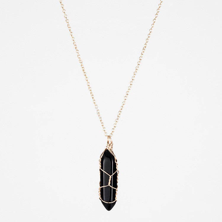 Natural Crystal Raw Stone Healing Necklace in Solid Copper: Silver, Malachite