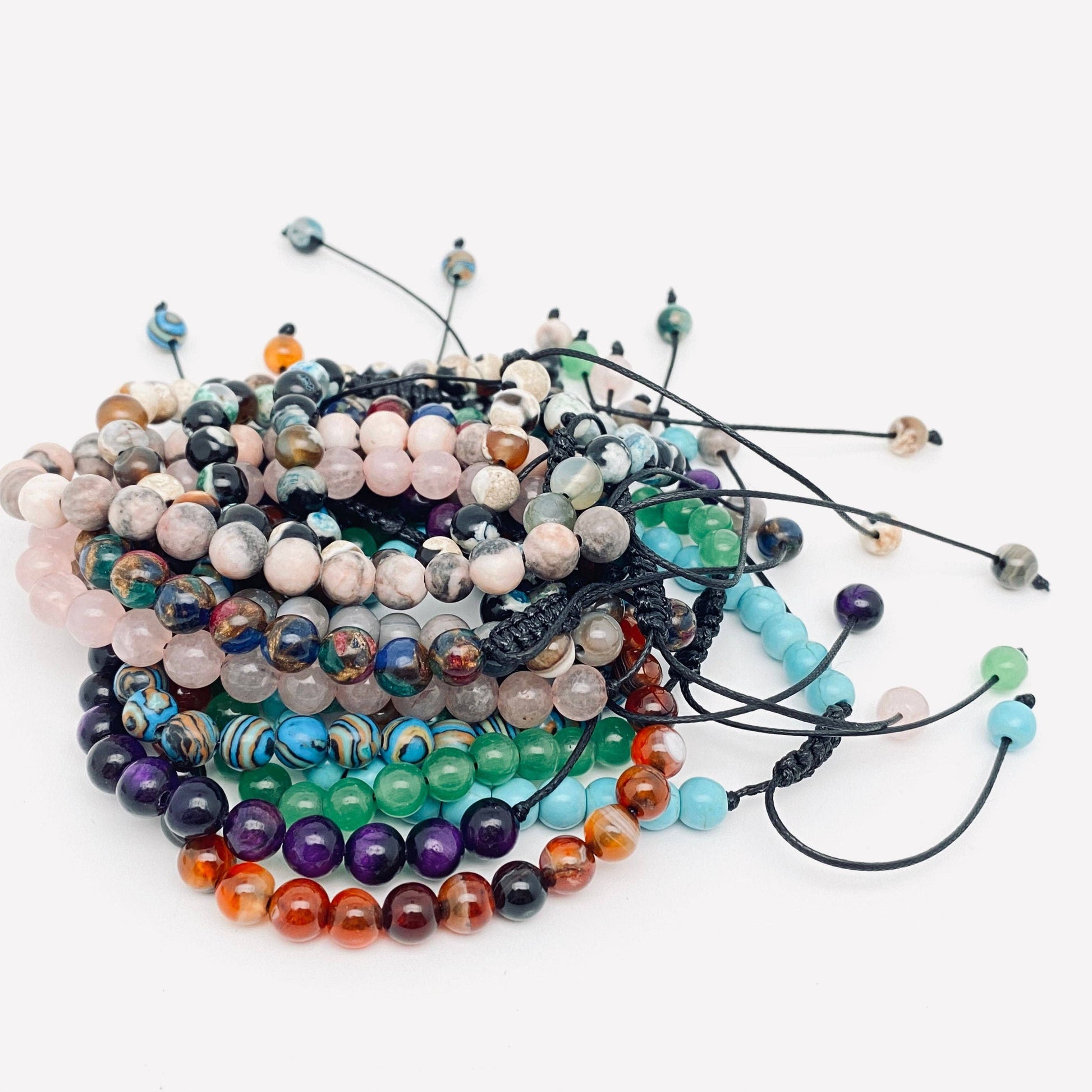 6mm Natural Stone Hand Woven Stretch Bracelets: White pine stone, 6mm (stretchable)
