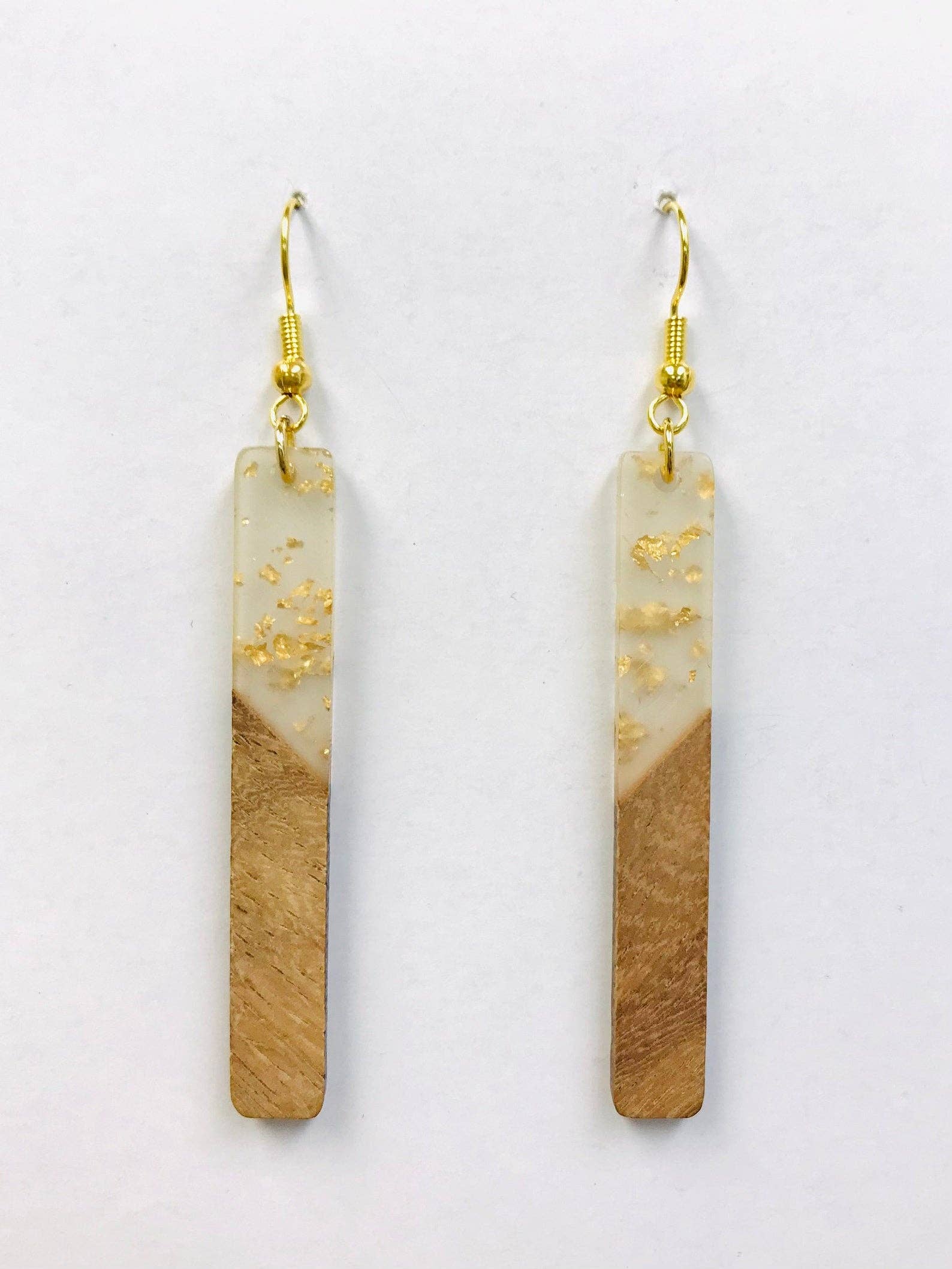 Resin Wood Bar Earrings- Gold Foil