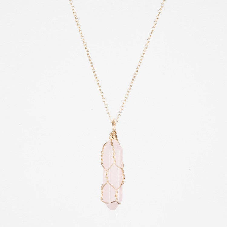 Natural Crystal Raw Stone Healing Necklace in Solid Copper: Silver, Amethyst