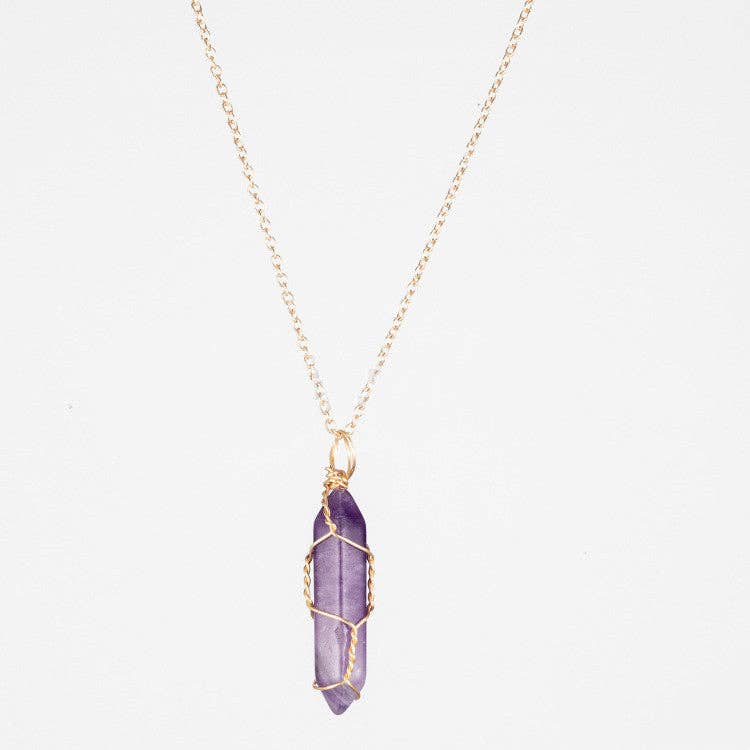 Natural Crystal Raw Stone Healing Necklace in Solid Copper: Silver, Malachite