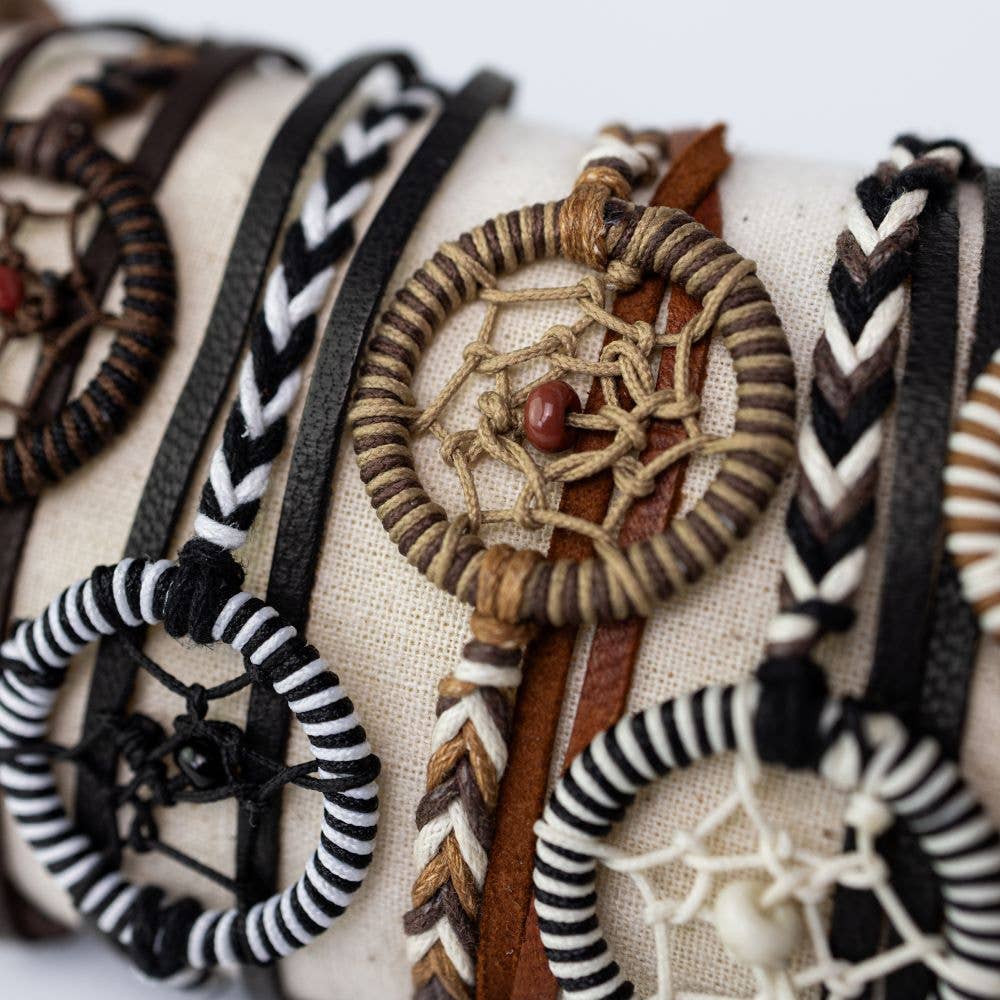 Dream Catcher Leather Pull Bracelet 10pk