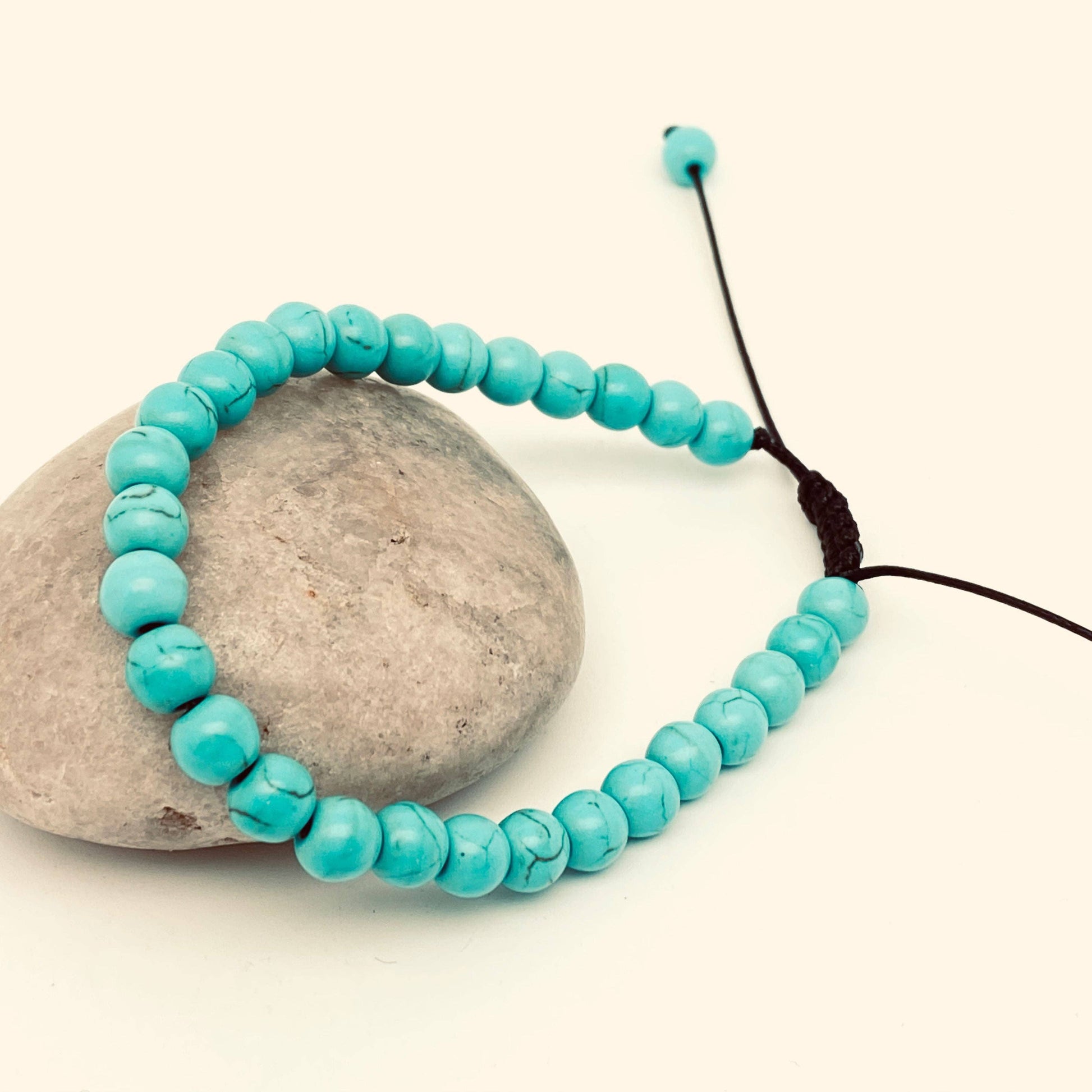 6mm Natural Stone Hand Woven Stretch Bracelets: White pine stone, 6mm (stretchable)