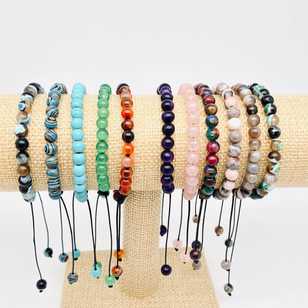 6mm Natural Stone Hand Woven Stretch Bracelets: White fire agate, 6mm (stretchable)