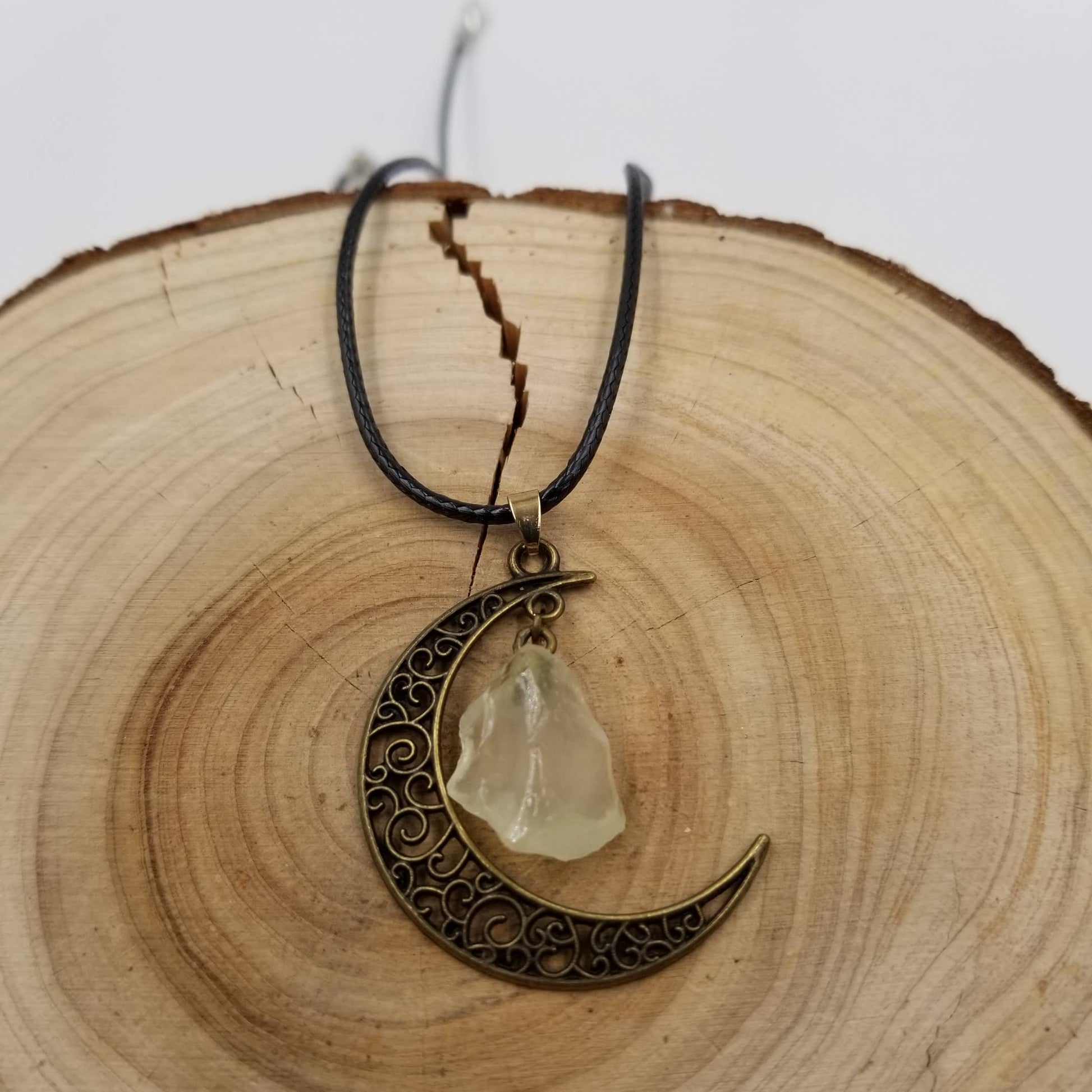 Bronze Natural Crystal Moon Pendant Necklace: Pink