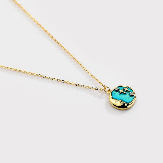 Moon Star Circle Charm Necklace in 925 Sterling Silver