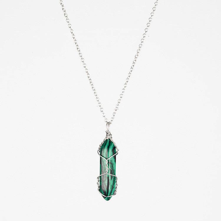Natural Crystal Raw Stone Healing Necklace in Solid Copper: Silver, Amethyst