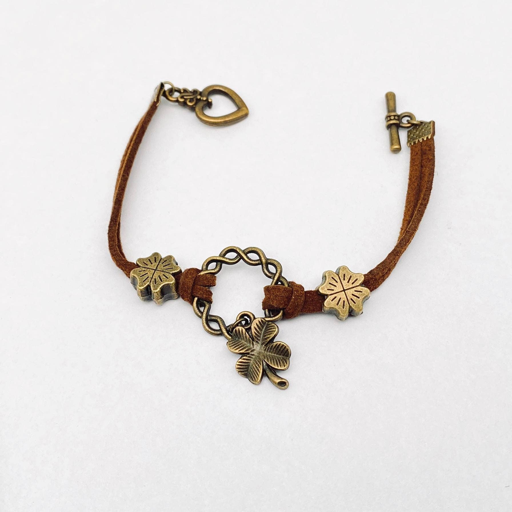 170mm Four-leaf Clover Charm Leather Rope Bracelet