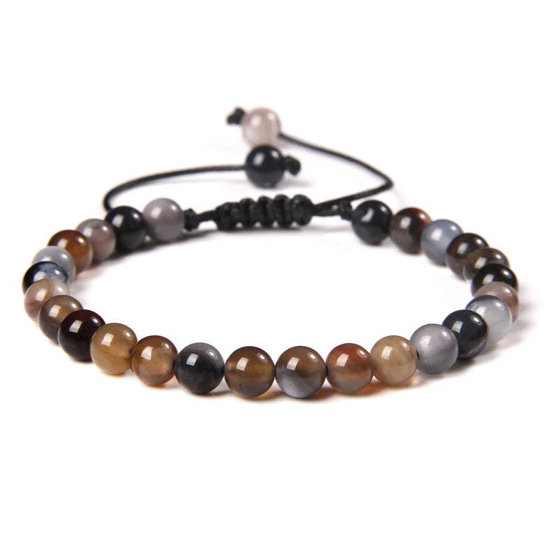 6mm Natural Stone Hand Woven Stretch Bracelets: White fire agate, 6mm (stretchable)