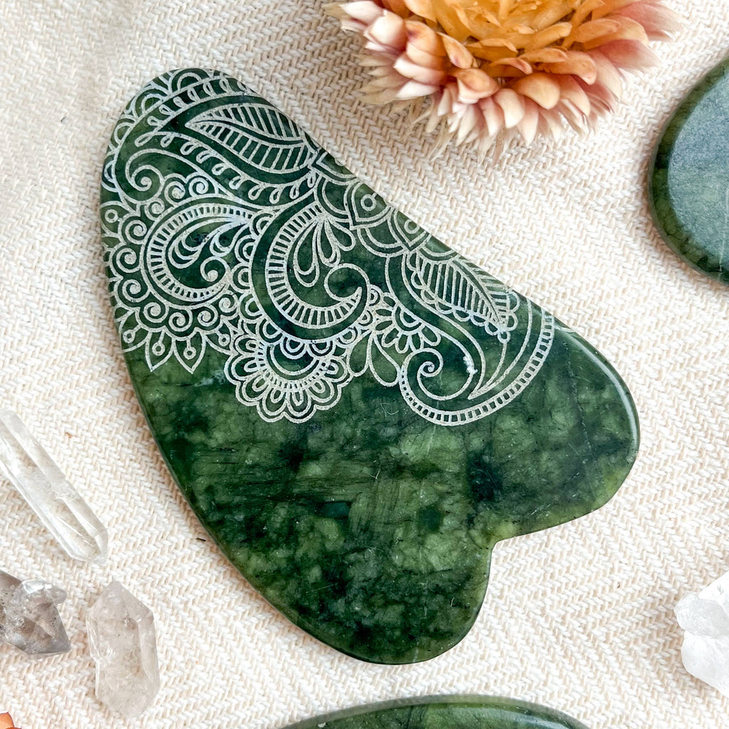 Jade Opalite Obsidian Gua Sha Stone Facial Massager Spa Gift: Mandala, Opalite