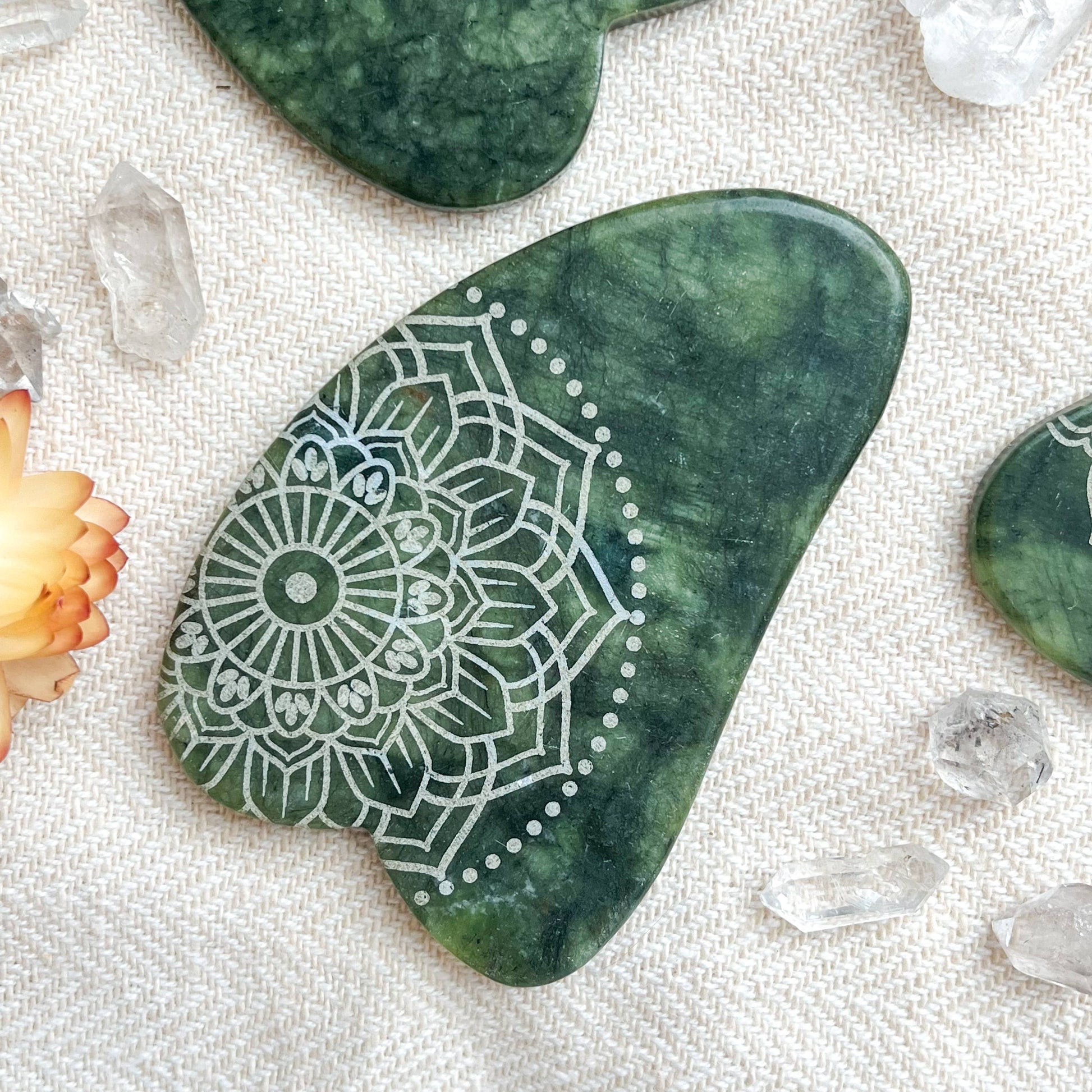 Jade Opalite Obsidian Gua Sha Stone Facial Massager Spa Gift: Henna, Dark Green Jade