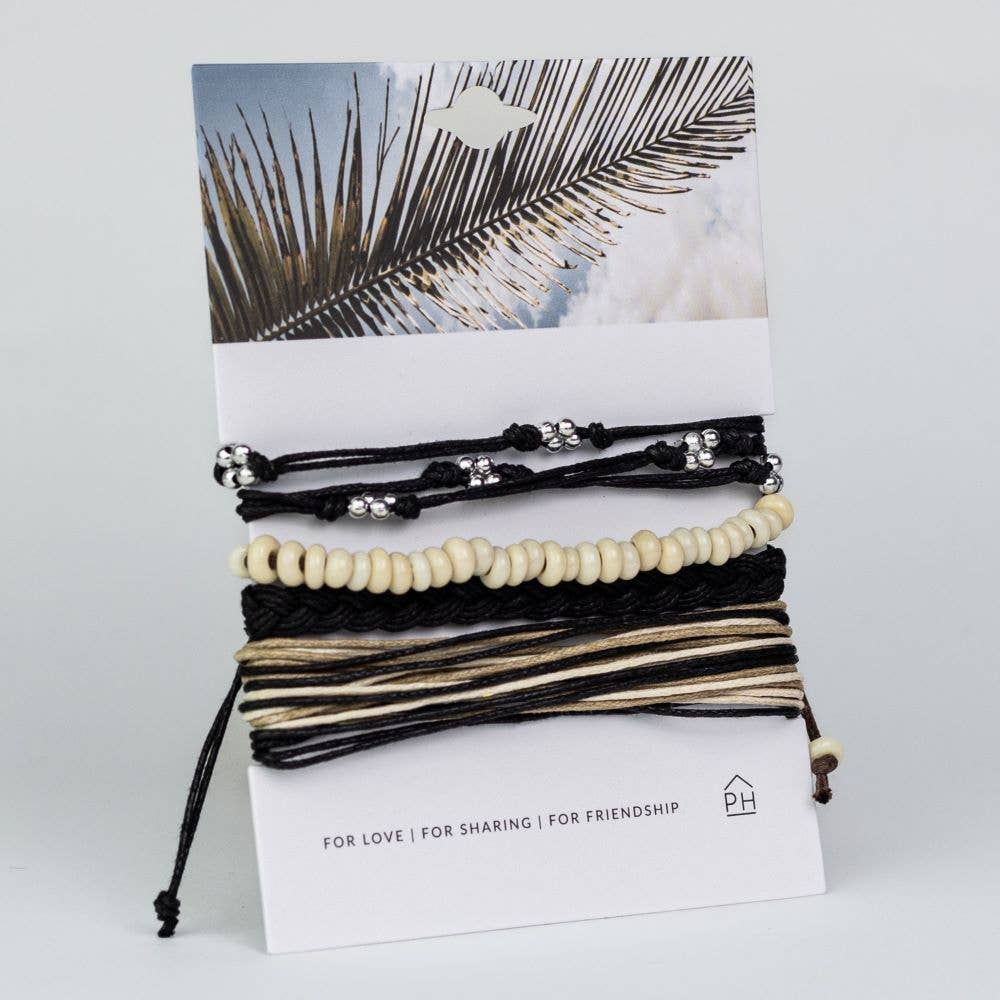 Palm Card Color Stack Pull Bracelets Set/4: Tan