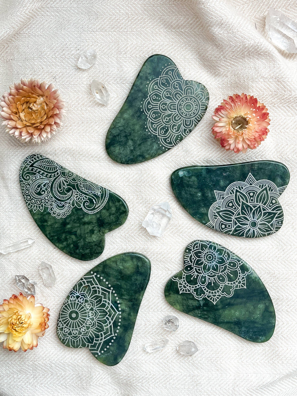 Jade Opalite Obsidian Gua Sha Stone Facial Massager Spa Gift: Mandala, Obsidian