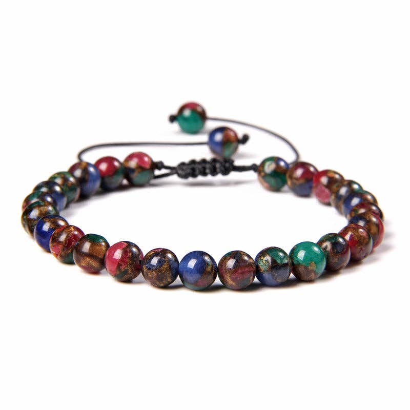 6mm Natural Stone Hand Woven Stretch Bracelets: Blue Peacock, 6mm (stretchable)