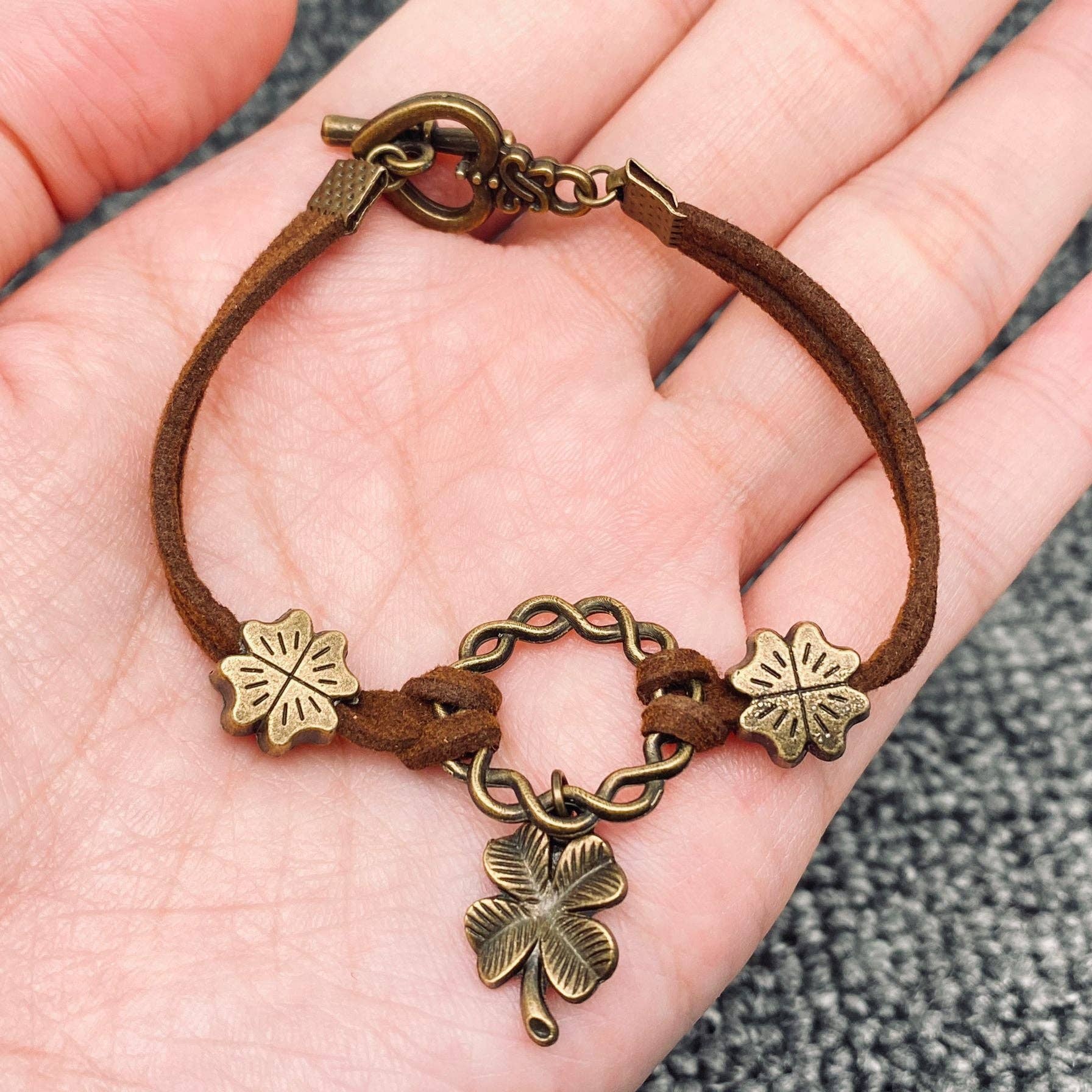170mm Four-leaf Clover Charm Leather Rope Bracelet